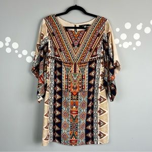 Ark & Co Tribal Printed Kimono Sleeve Shift Dress Size Small